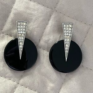 Vintage Trifari? Black lucite and crystal earrings